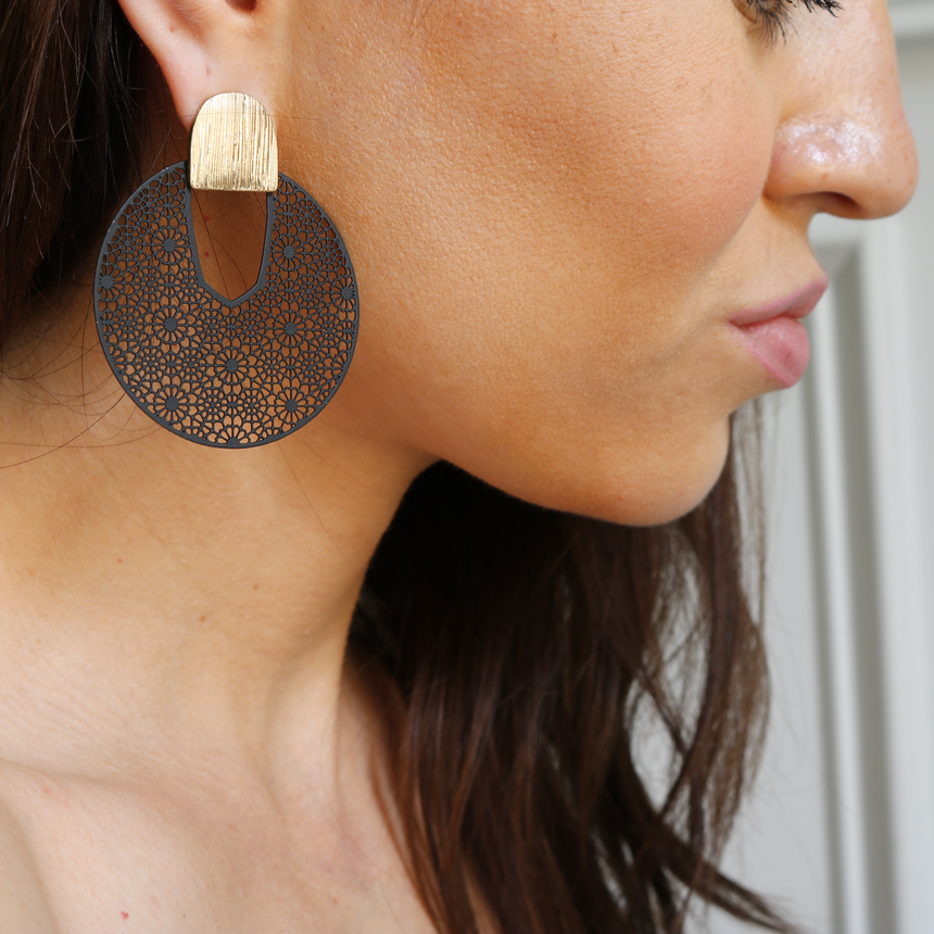 Black Filigree Earrings - Styled